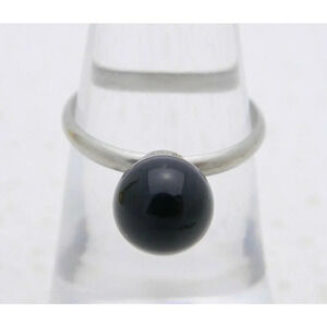 Silver Tone Black Glass Ball Ring Size 5.75